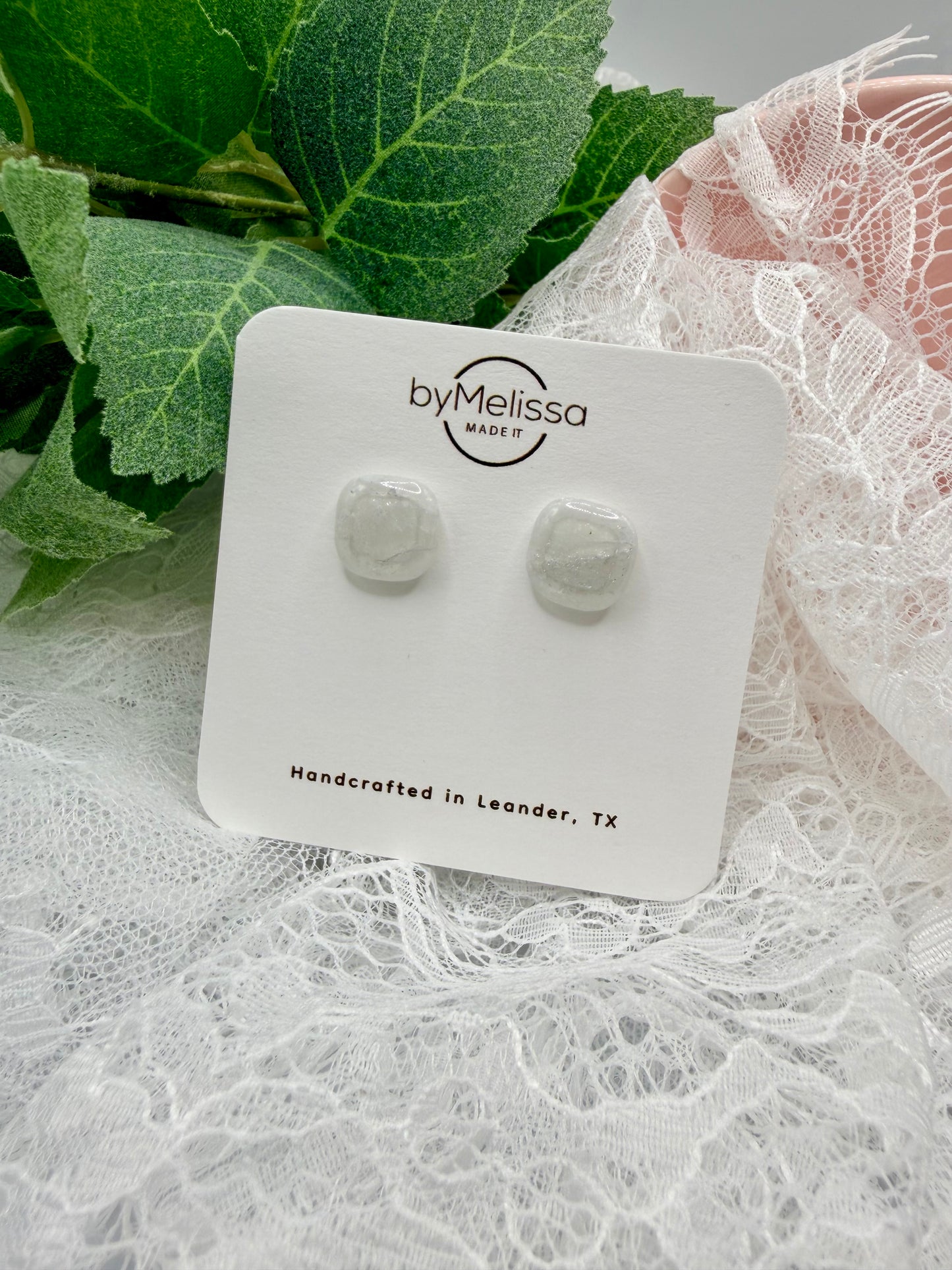 White and Silver Small Embedded Square Stud Earrings