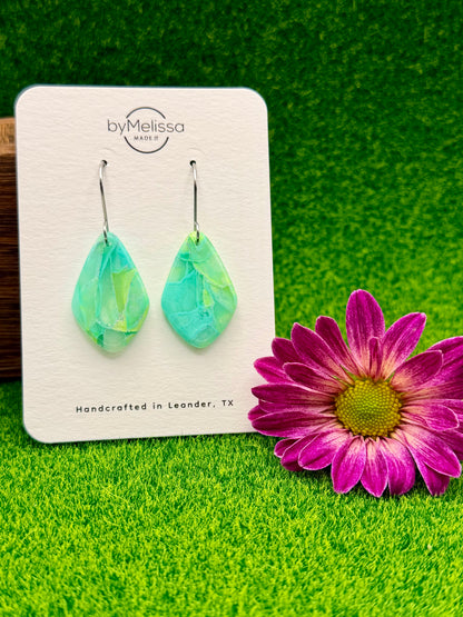 Lime and Turquoise Small Kite Drop Earrings in Silver