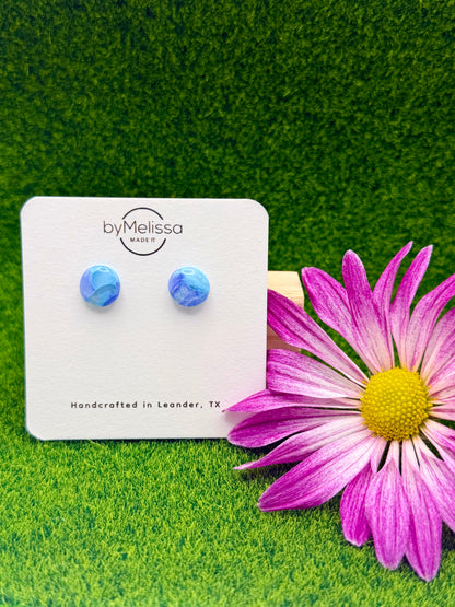 Sky Blue and Periwinkle Small Circle Stud Earrings