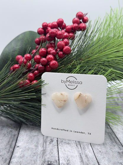 White and Gold Heart Stud Earrings