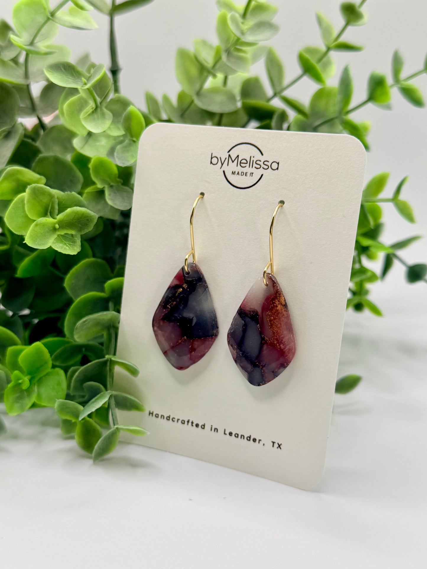 Maroon and Black Kite Drop Earrings in Gold