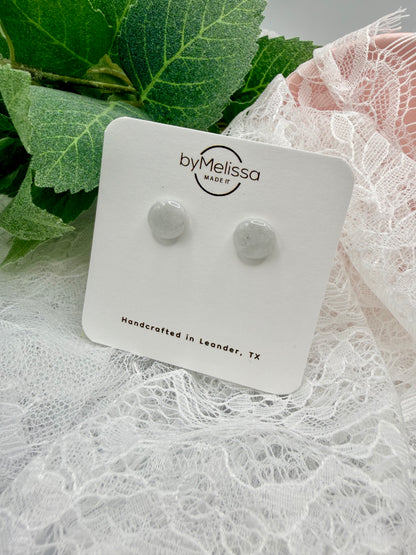 White and Silver Small Circle Stud Earrings