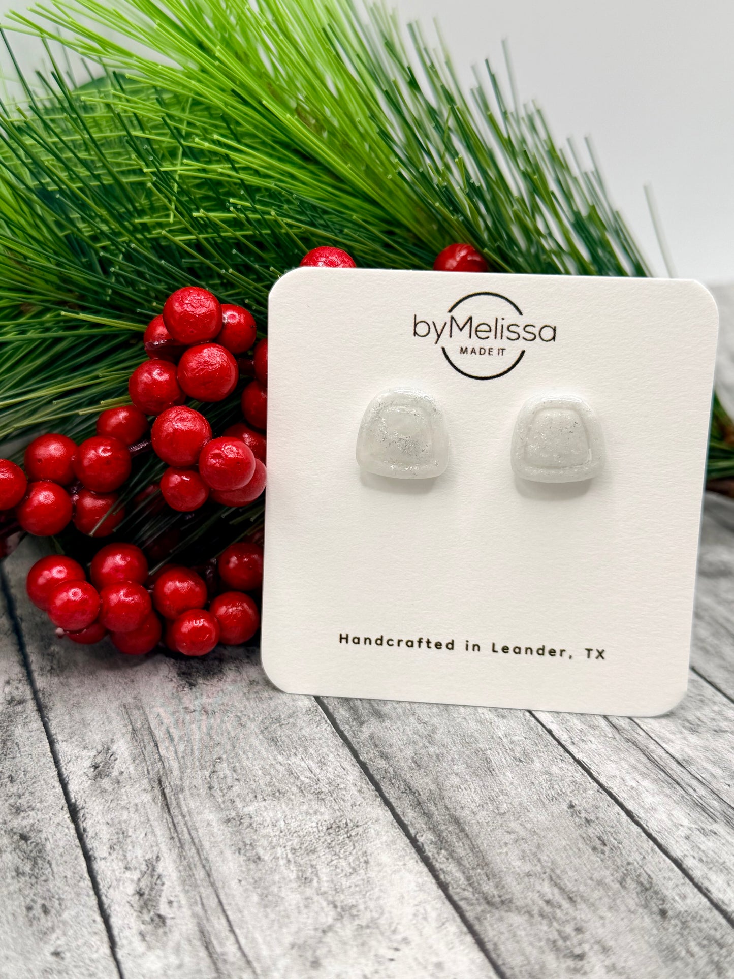 White and Silver Small Embedded Polygon Stud Earrings