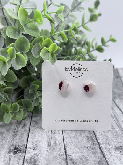 Maroon and White Small Circle Stud Earrings