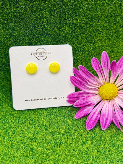Yellow and White Small Circle Stud Earrings