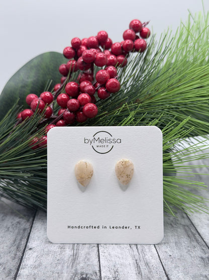 White and Gold Teardrop Stud Earrings