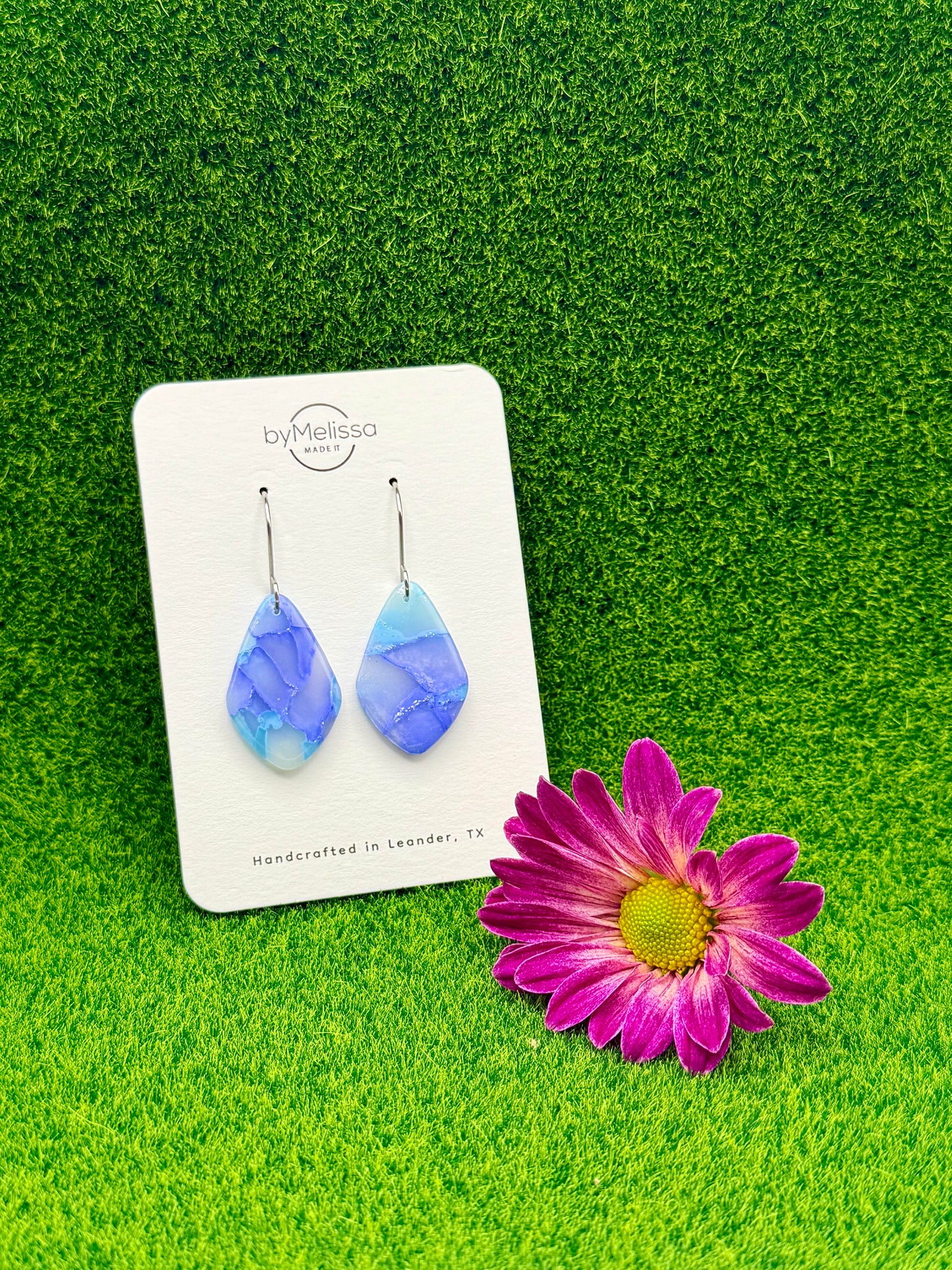Sky Blue and Periwinkle Small Kite Drop Earrings in Silver