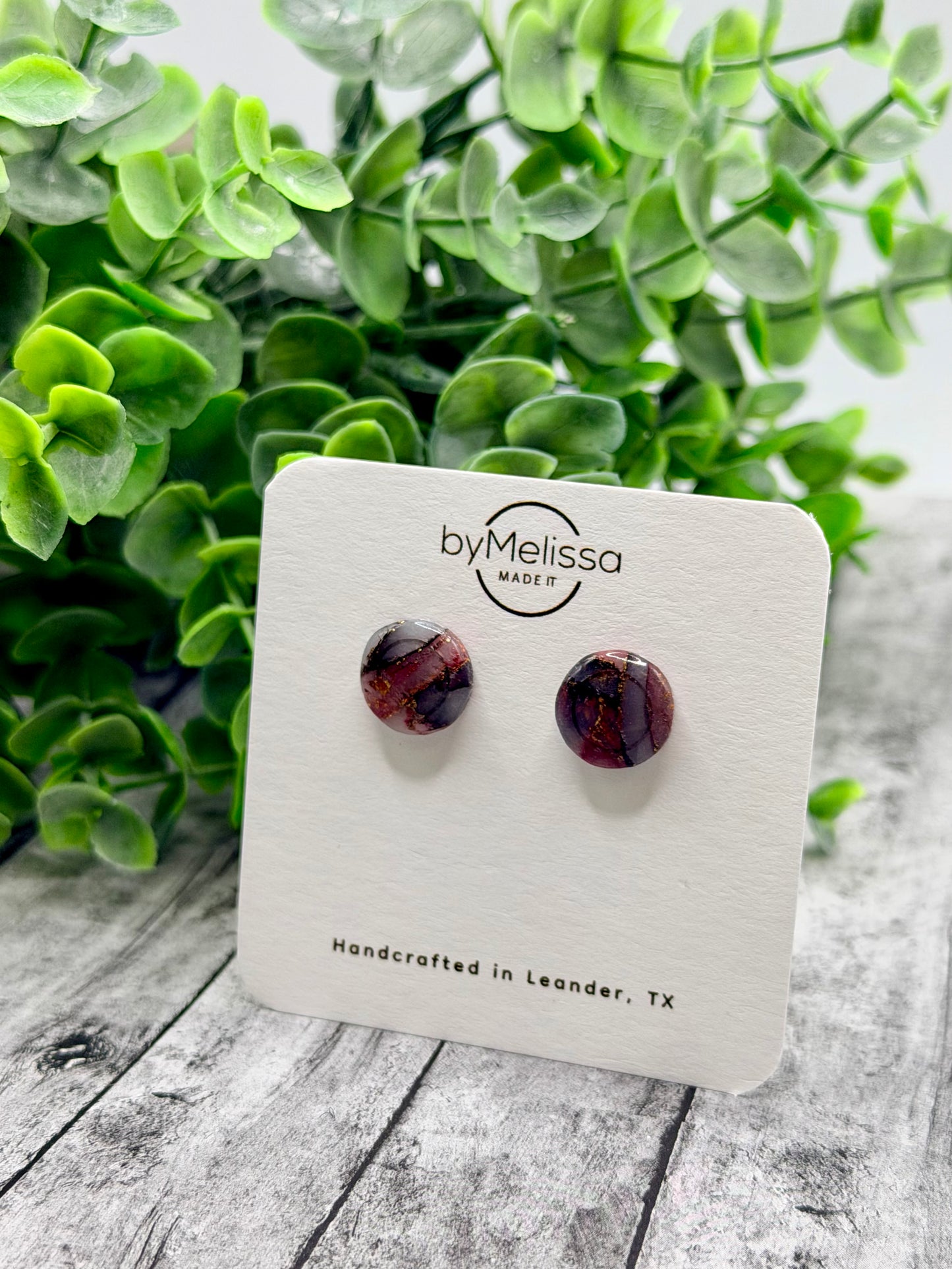 Maroon and Black Small Embedded Circle Stud Earrings