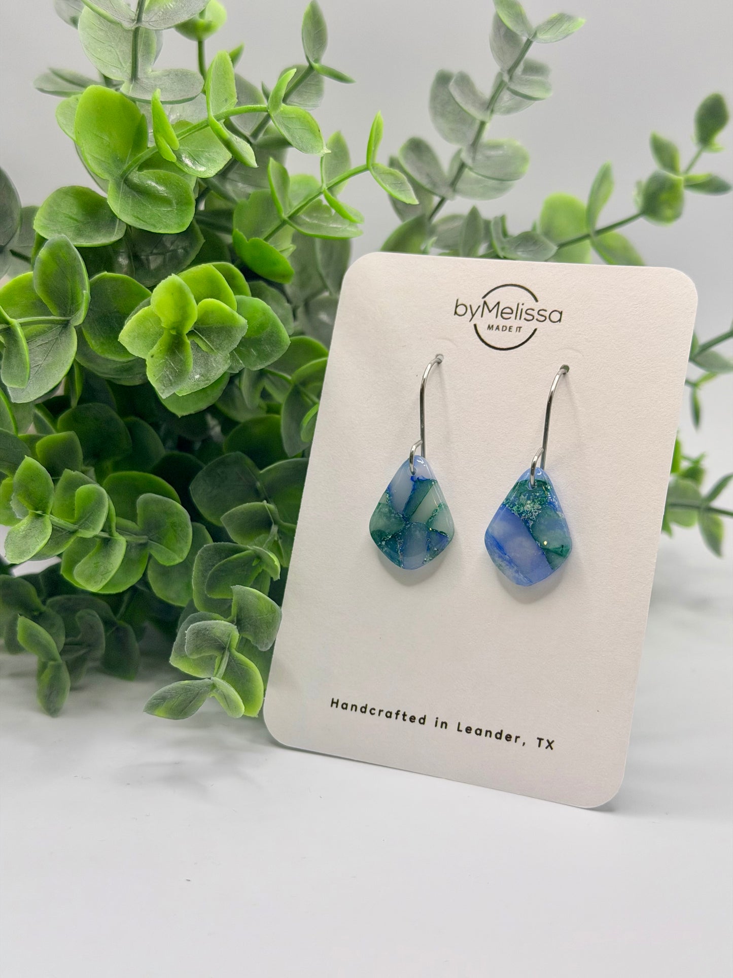 Forest Green and Blue Petite Kite Drop Earrings in Silver