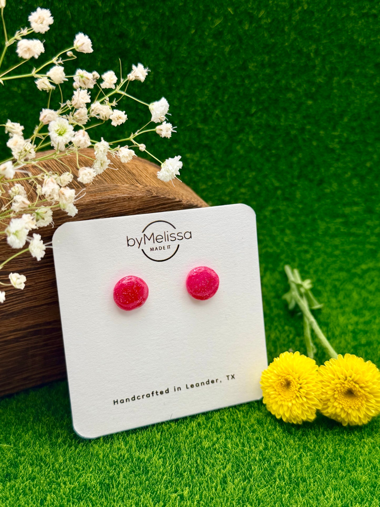 Red and Pink Small Circle Stud Earrings