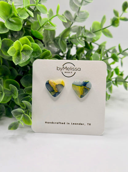 Navy and Gold Heart Stud Earrings