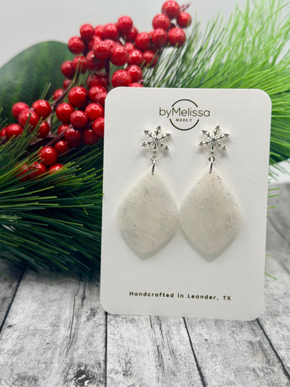 White and Silver Small Wide Leaf with Silver Snowflake Studs