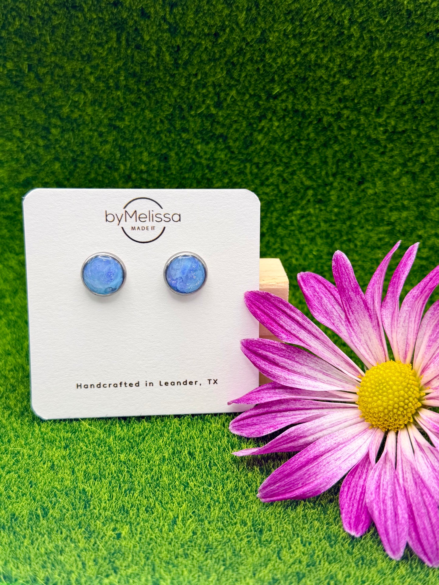 Sky Blue and Periwinkle Circle Bezel Stud Earrings in Silver