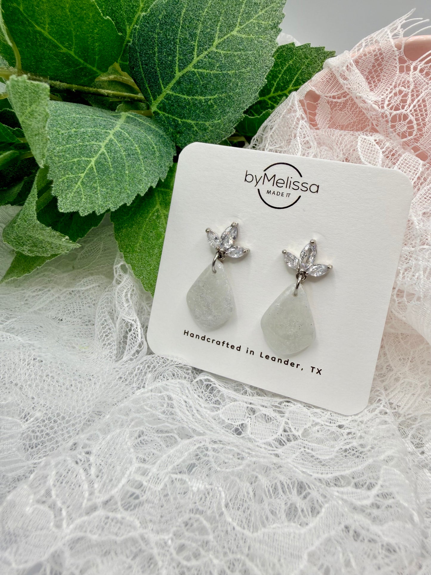 White and Silver Petite Kite with Flower Cubic Zirconia Studs