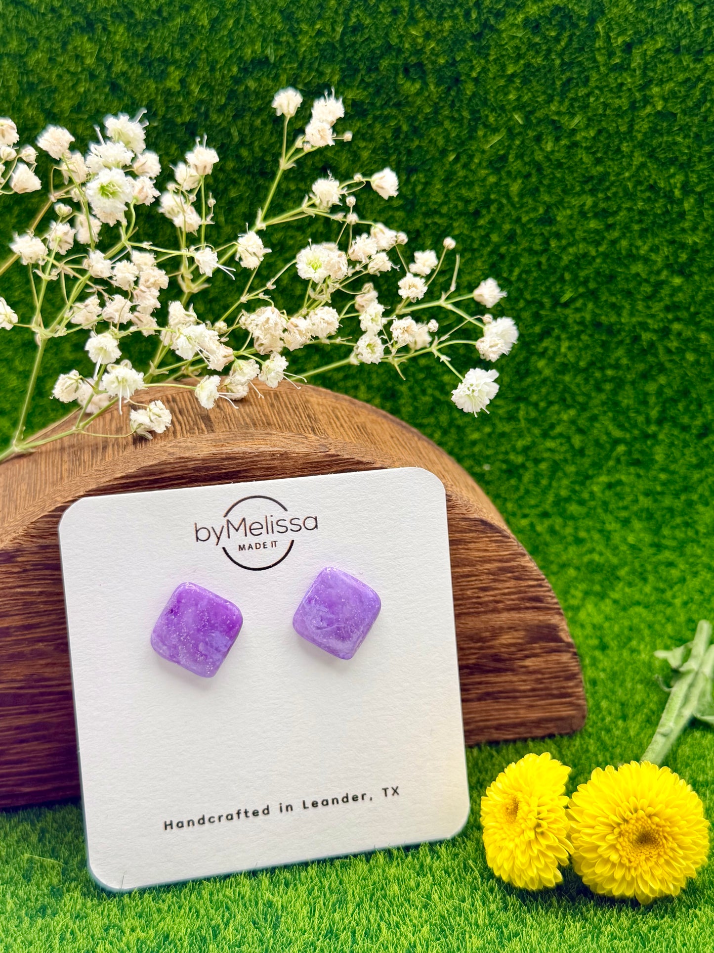 Purple Rounded Square Stud Earrings