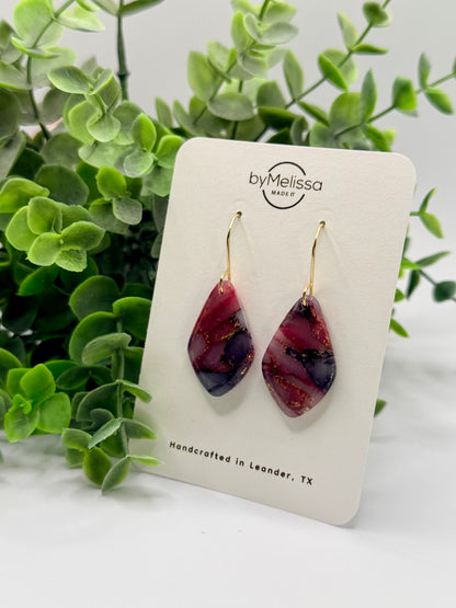 Maroon and Black Kite Drop Earrings in Gold