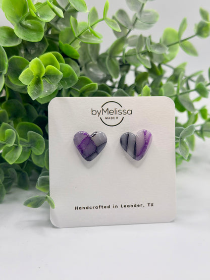 Purple and Black Heart Stud Earrings
