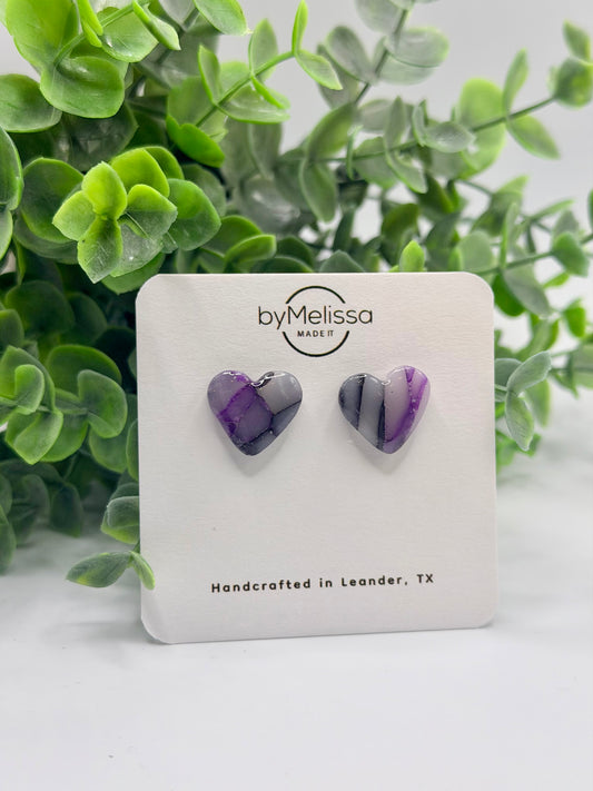 Purple and Black Heart Stud Earrings