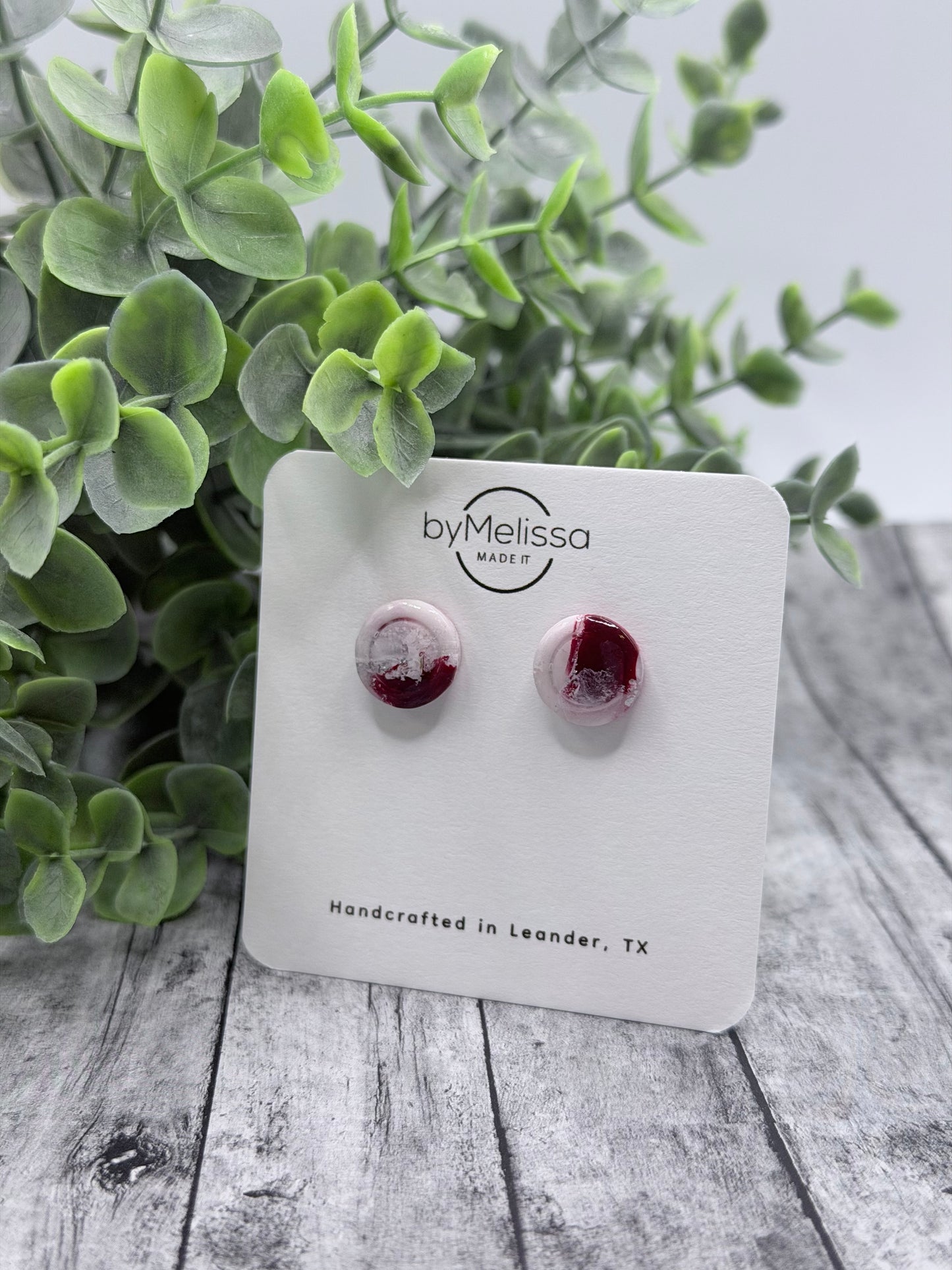 Maroon and White Small Embedded Circle Stud Earrings