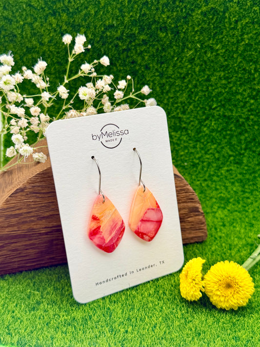 Red and Orange Small Kite Drop Earrings in Silver
