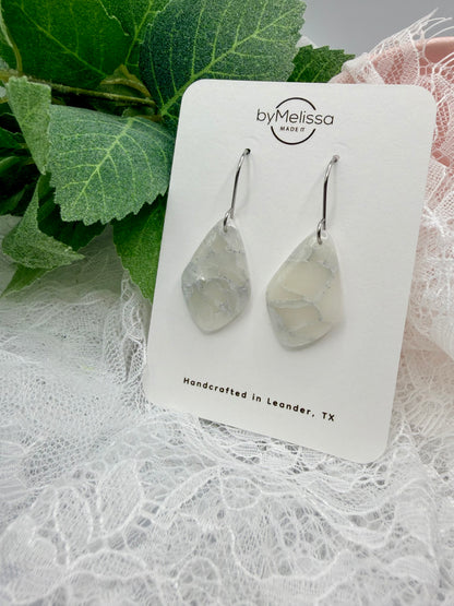 White and Silver Small Kite Drop Earrings
