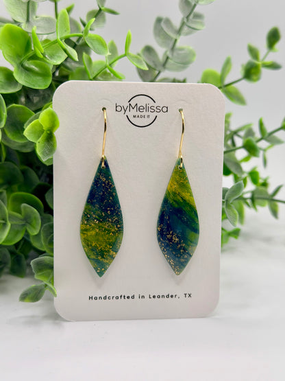 Navy and Gold Small Elongated Kite Drop Earrings in Gold