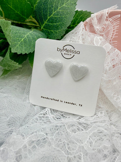 White and Silver Heart Stud Earrings