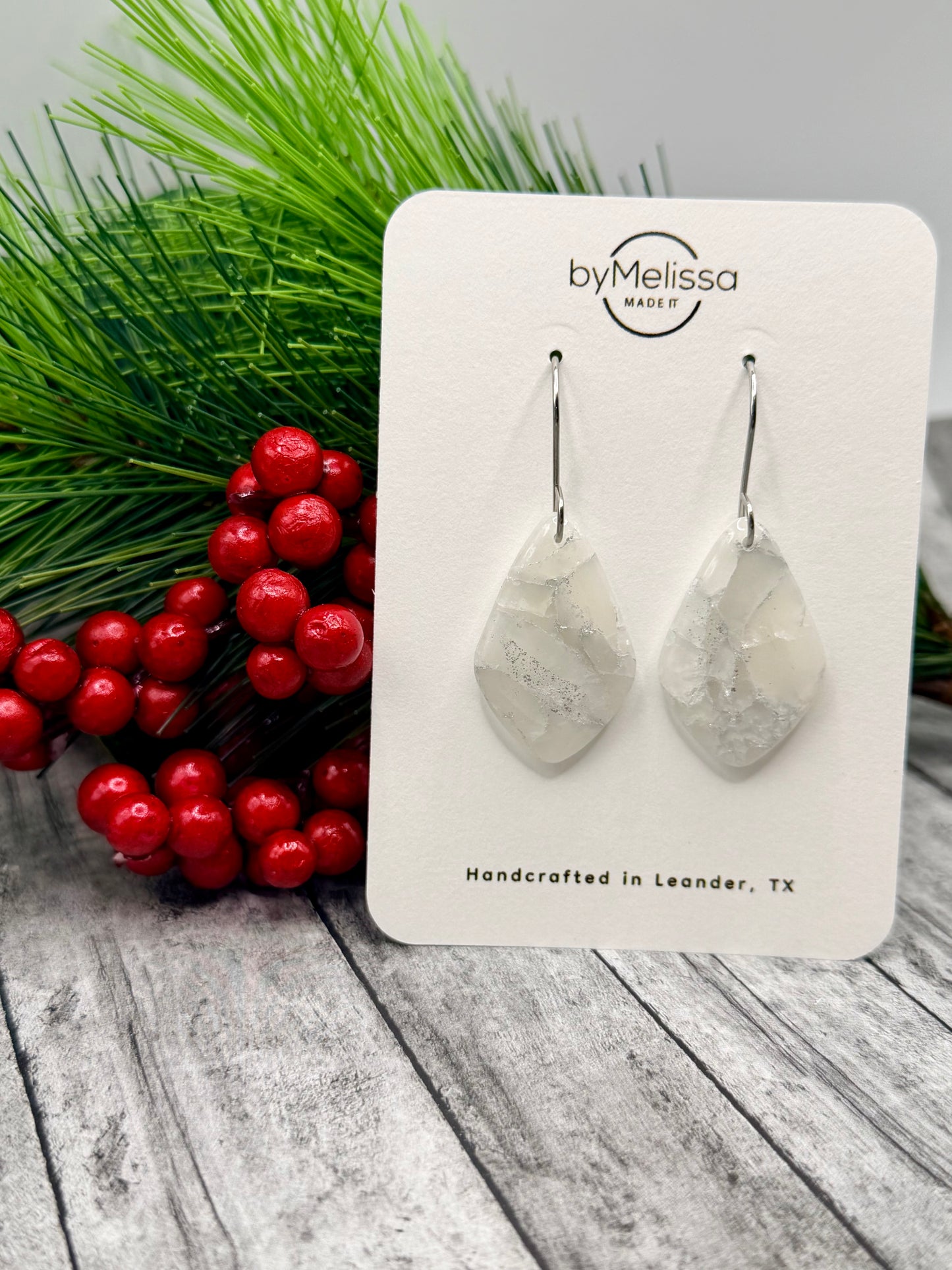 White and Silver Small Kite Drop Earrings
