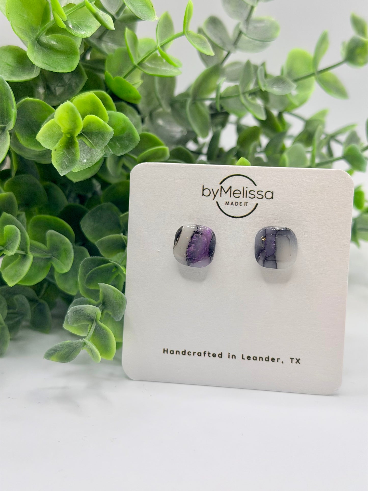 Purple and Black Small Embedded Square Stud Earrings