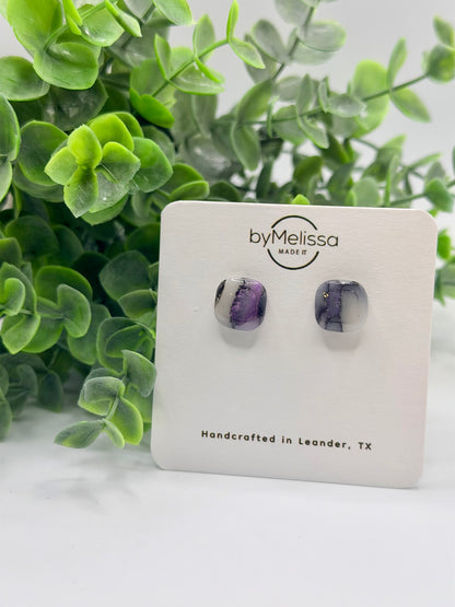 Purple and Black Small Embedded Square Stud Earrings
