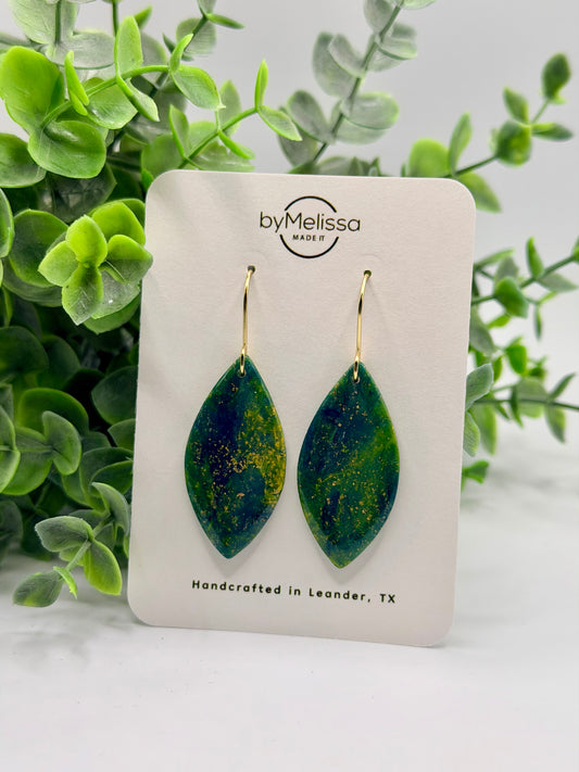 Navy and Gold Traditional Leaf Drop Earrings in Gold