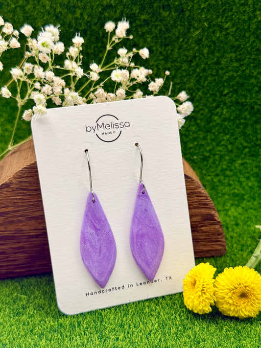 Purple Small Elongated Kite Drop Earrings in Silver