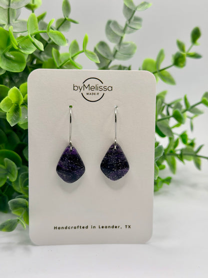 Purple and Black Petite Kite Drop Earrings in Silver