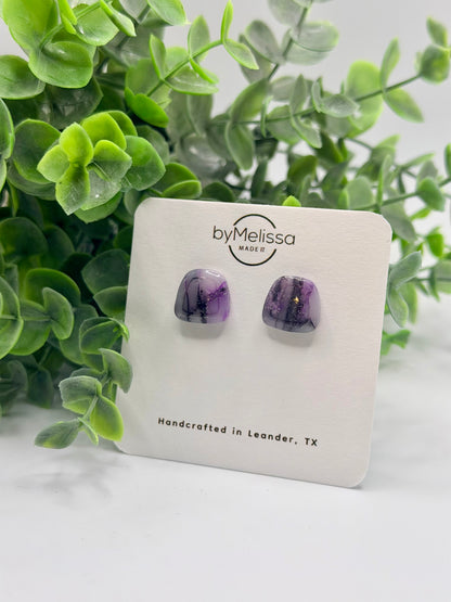 Purple and Black Small Embedded Polygon Stud Earrings