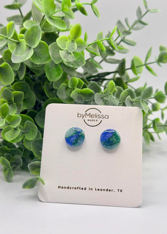 Forest Green and Blue Small Embedded Circle Stud Earrings