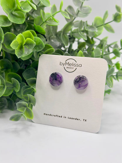 Purple and Black Small Embedded Circle Stud Earrings