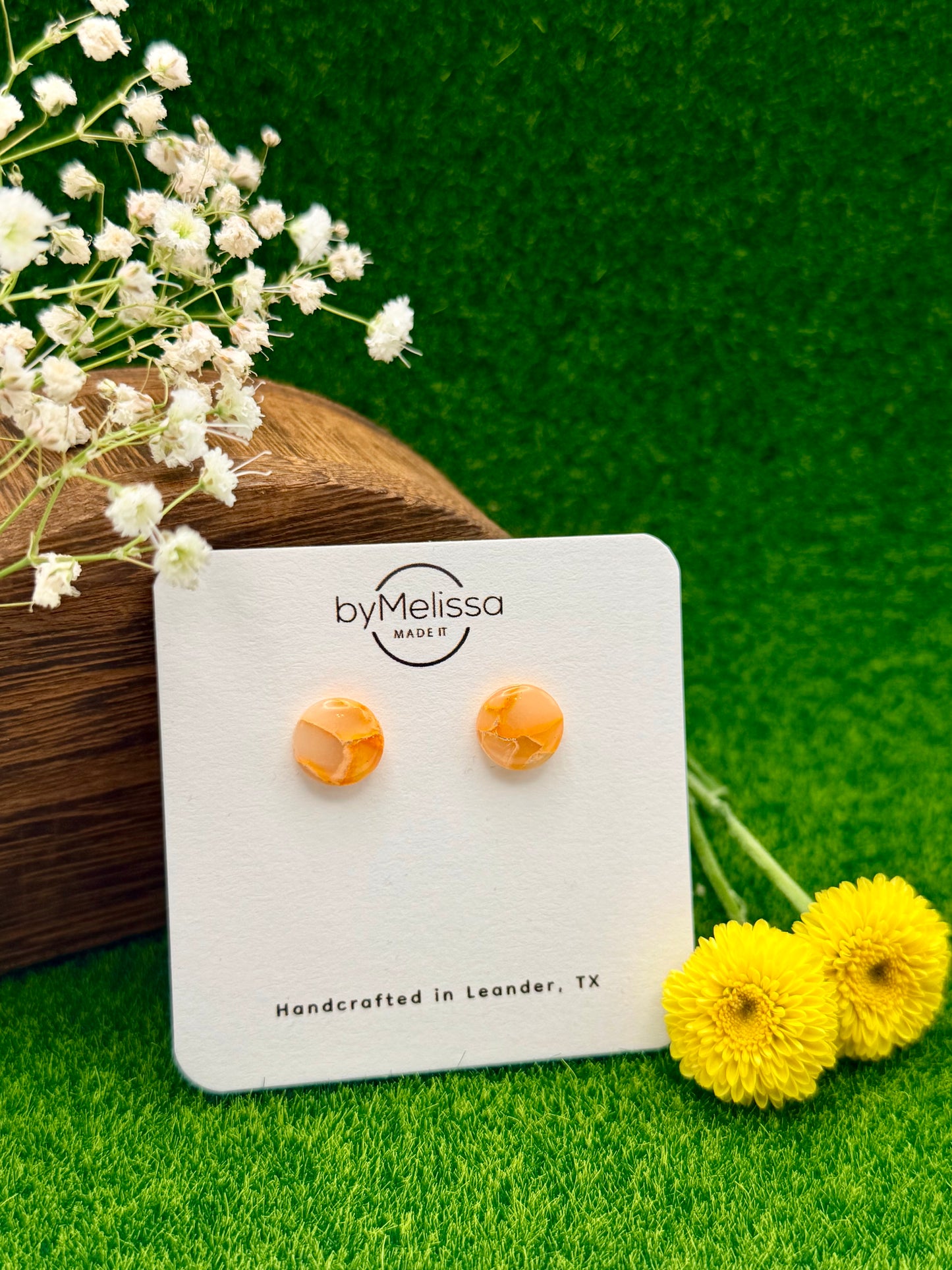 Orange Small Circle Stud Earrings