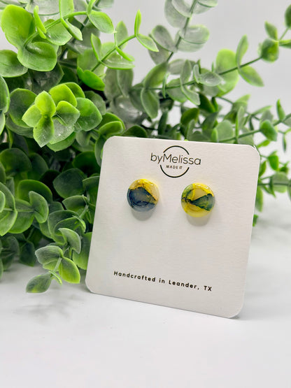 Navy and Gold Small Embedded Circle Stud Earrings