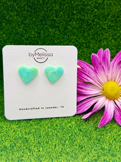 Lime and Turquoise Heart Stud Earrings