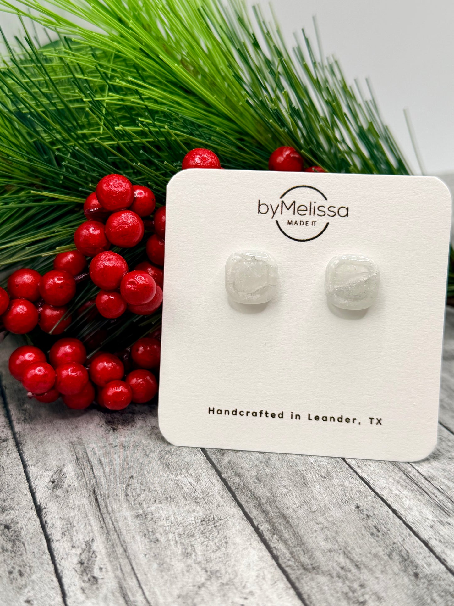 White and Silver Small Embedded Square Stud Earrings