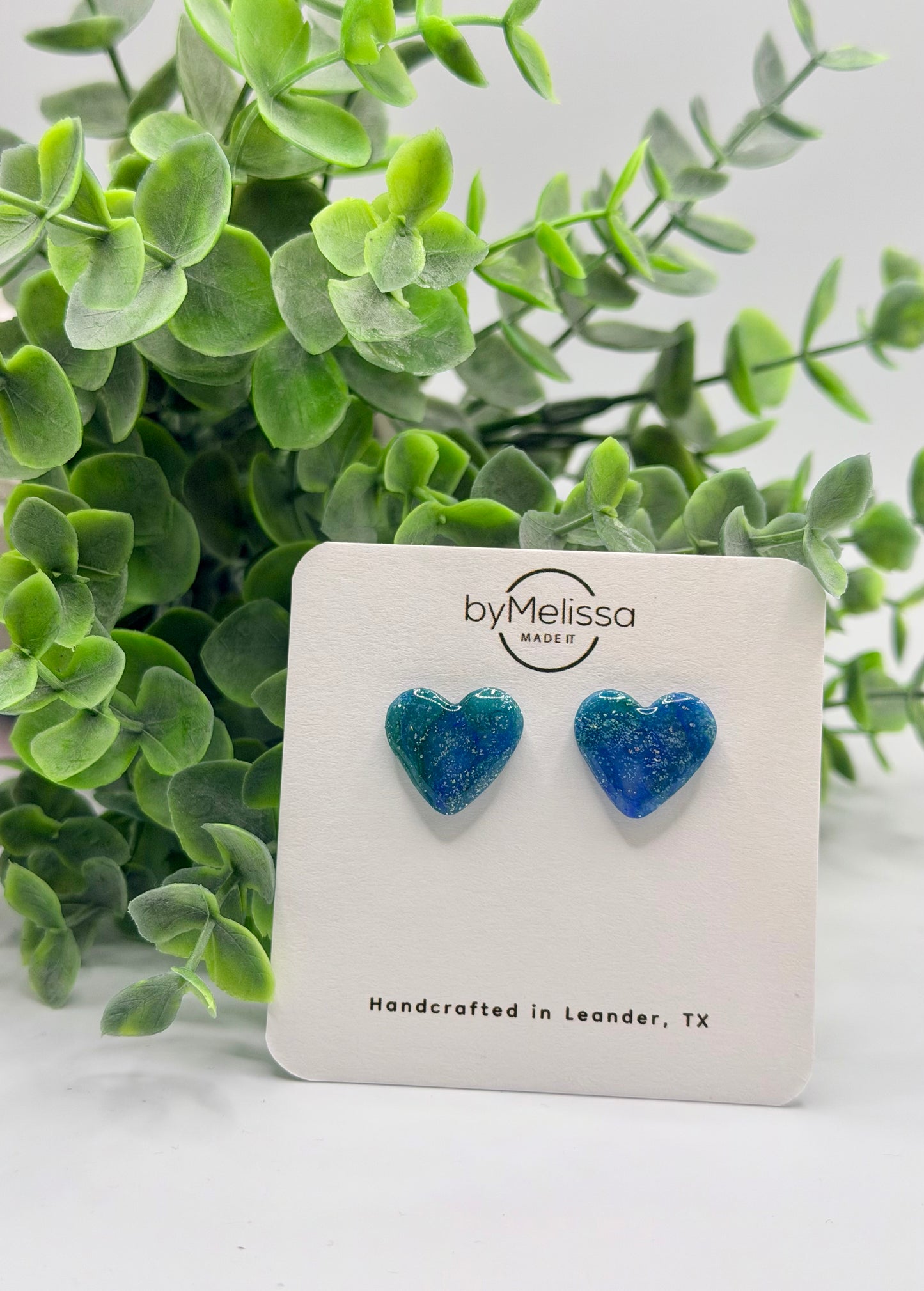 Forest Green and Blue Heart Stud Earrings