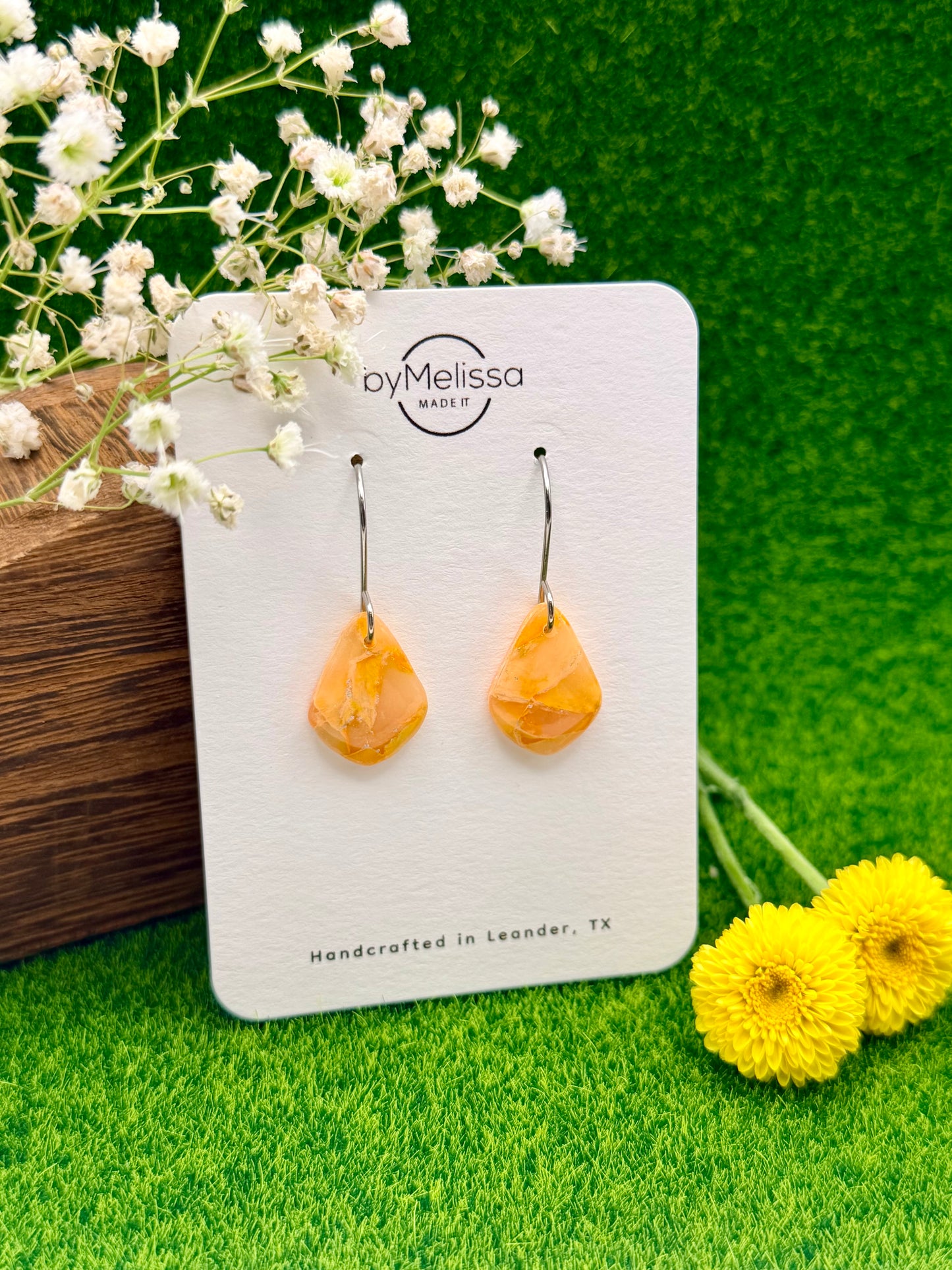 Orange Petite Kite Drop Earrings in Silver