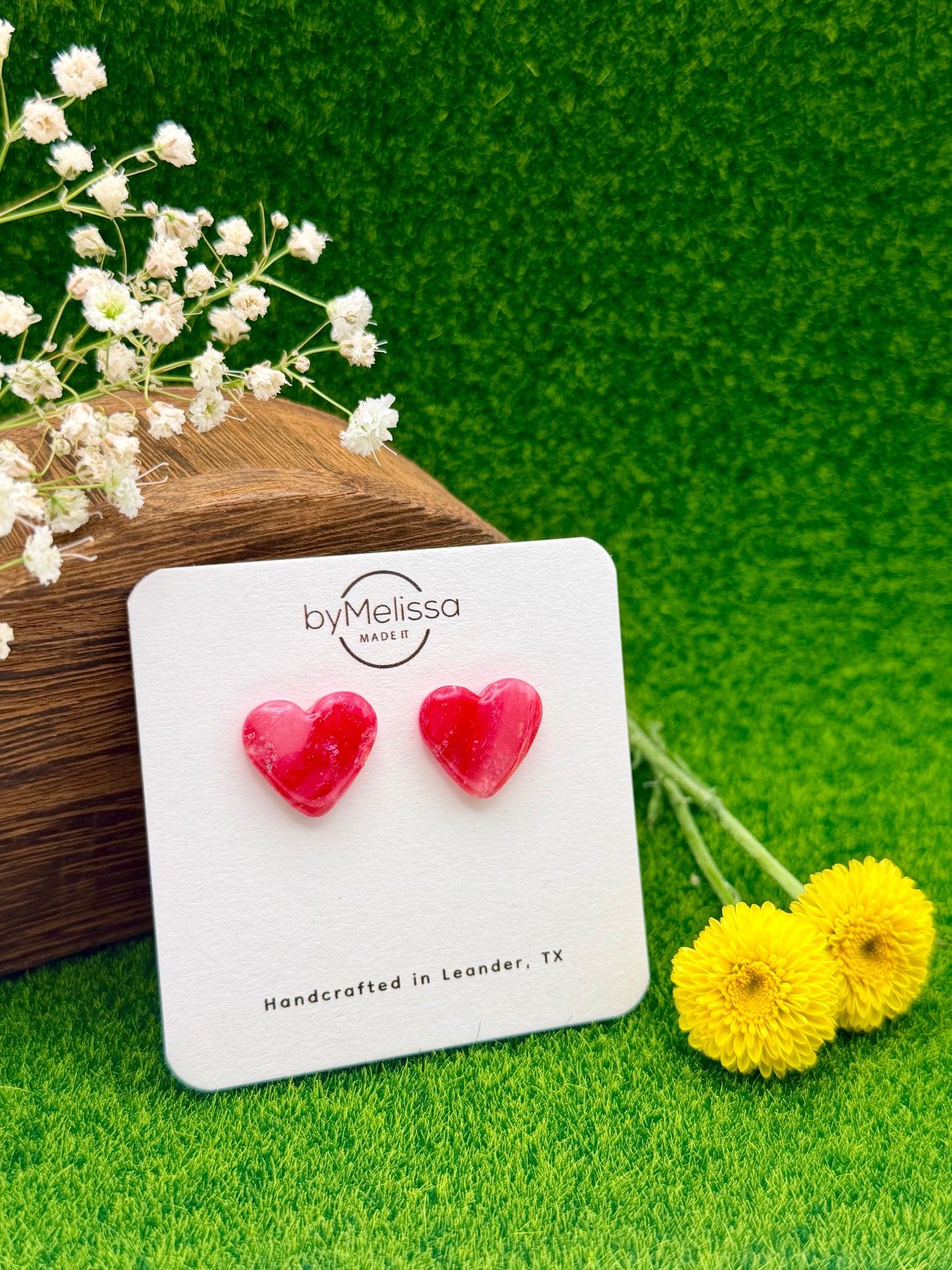 Red and Pink Heart Stud Earrings