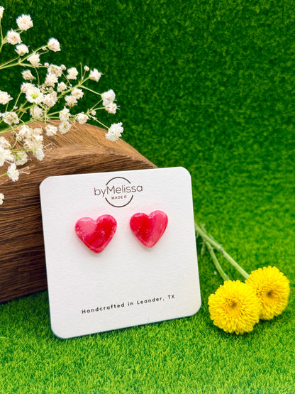 Red and Pink Heart Stud Earrings