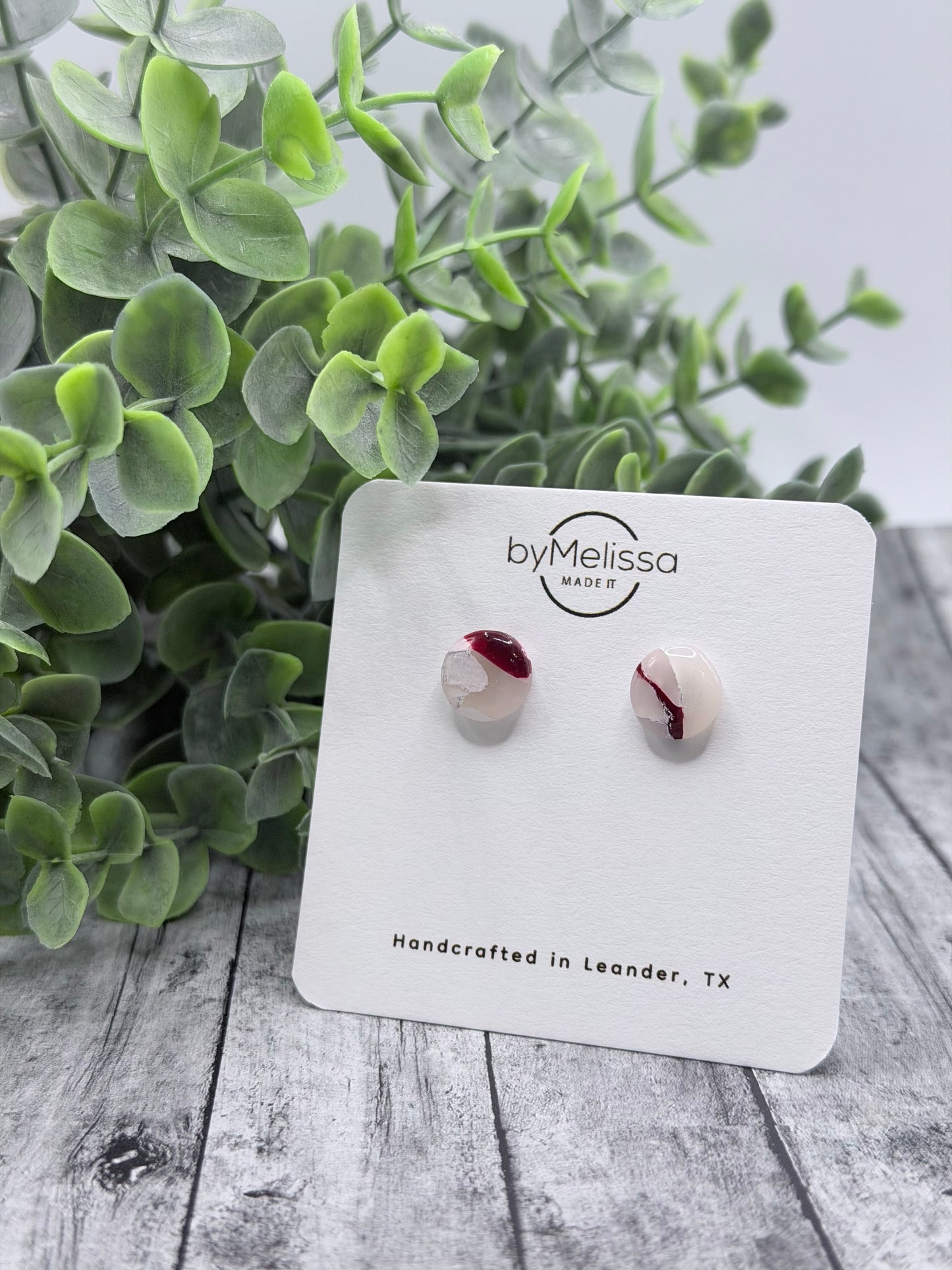 Maroon and White Small Circle Stud Earrings