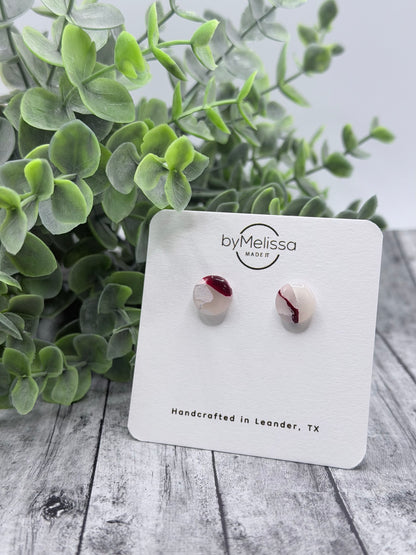 Maroon and White Small Circle Stud Earrings
