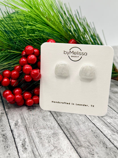 White and Silver Small Embedded Polygon Stud Earrings