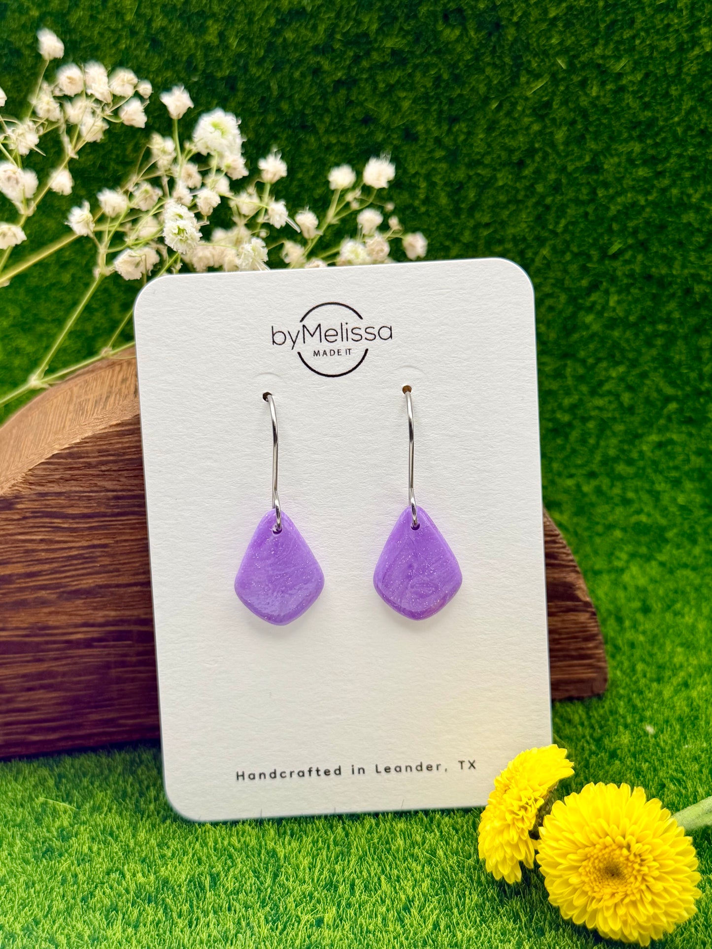 Purple Petite Kite Drop Earrings in Silver