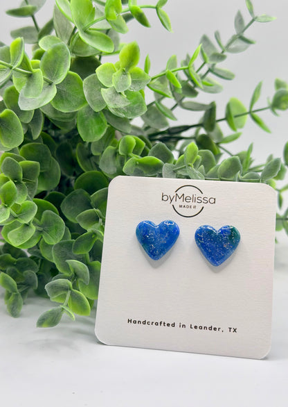 Forest Green and Blue Heart Stud Earrings