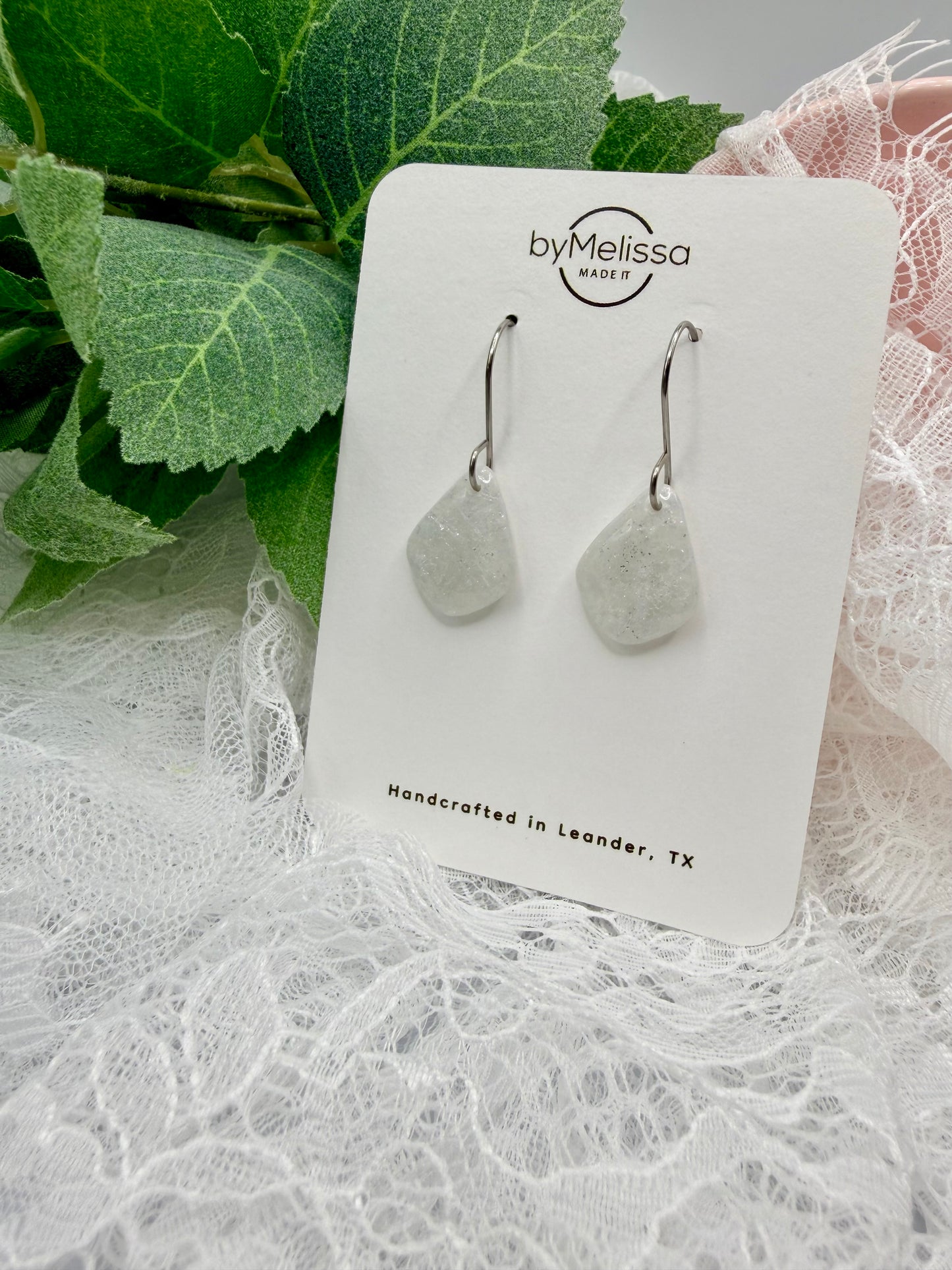 White and Silver Petite Kite Drop Earrings